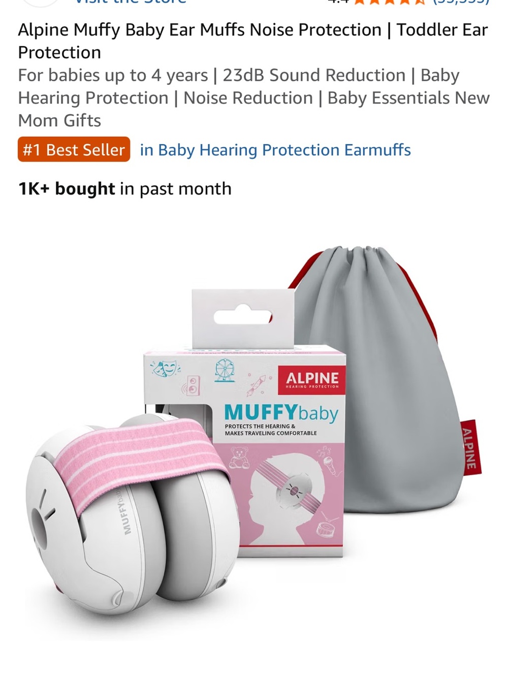 Alpine Muffy Baby Ear Muffs in Pink & White with Carry Pouch